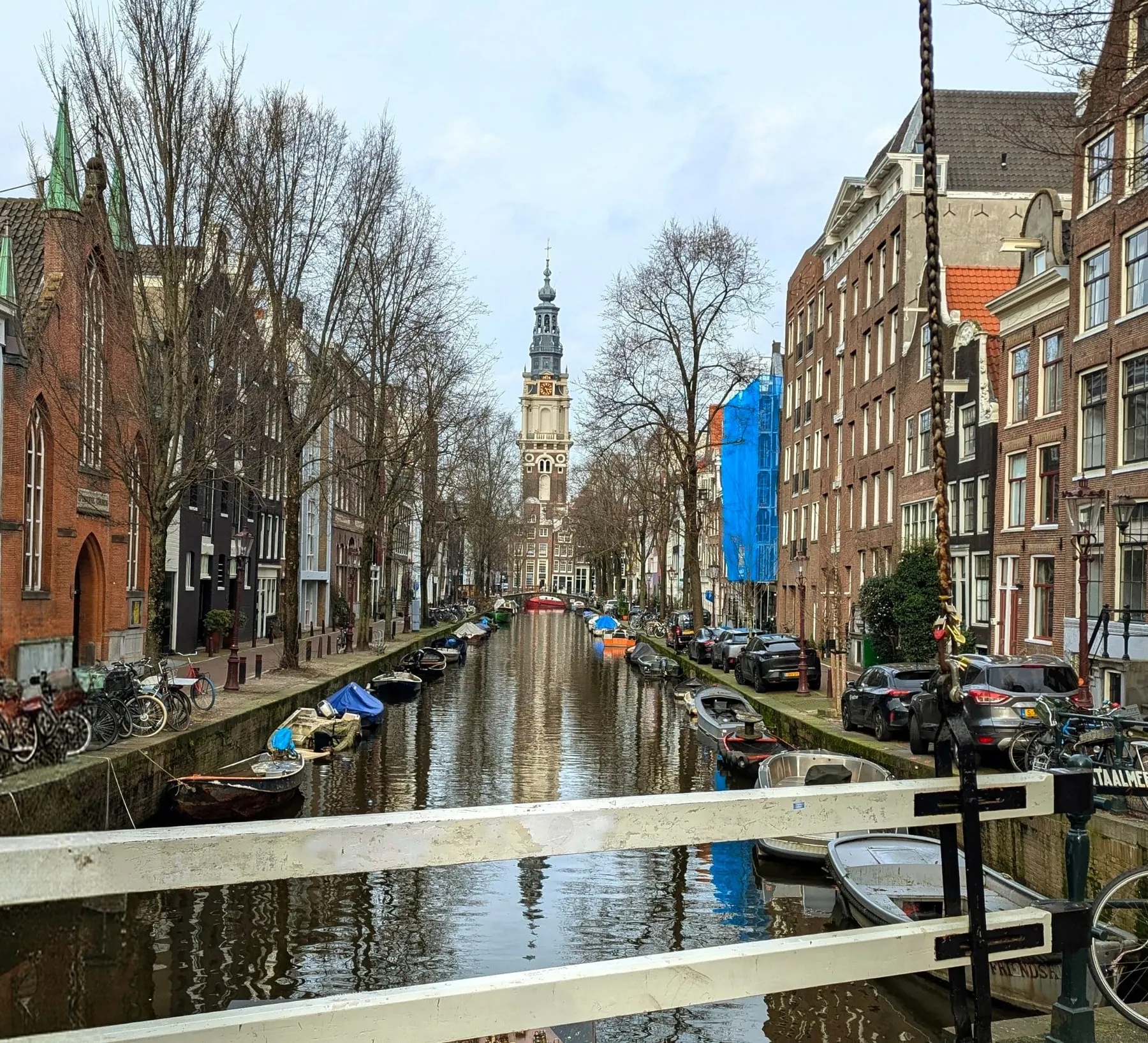 Amsterdam canal view from a bridge during the walking tour