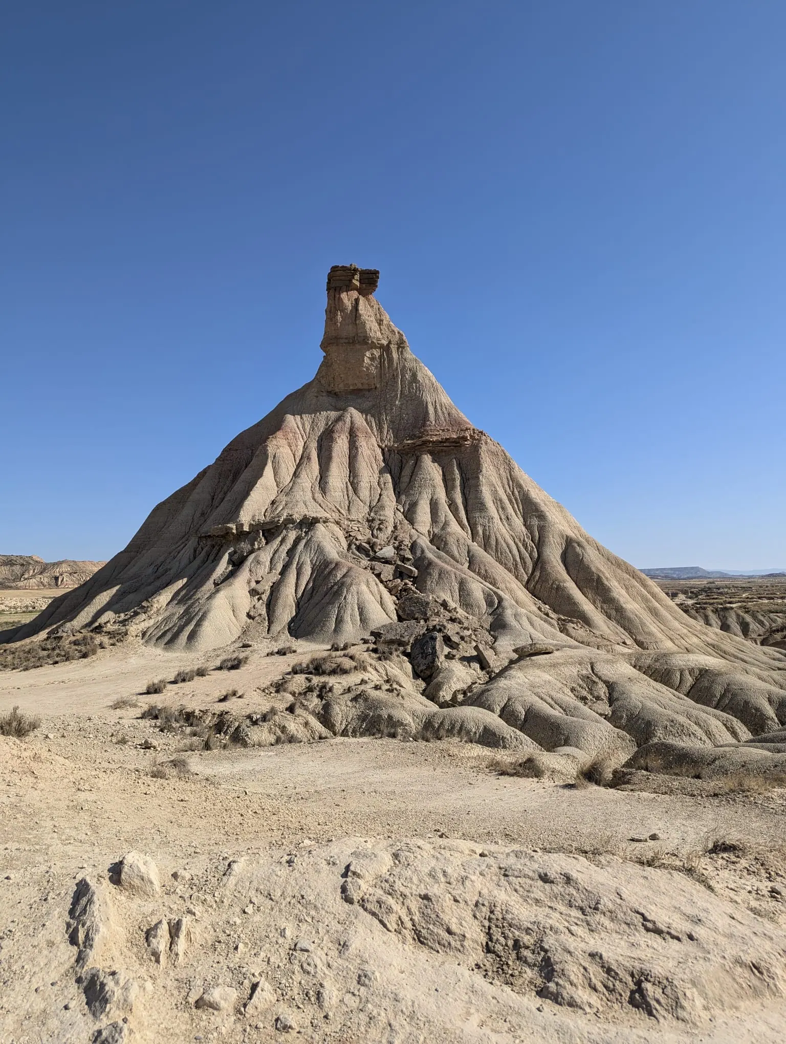 Castildetierra rock formation in Bardenas Reales under a clear blue sky