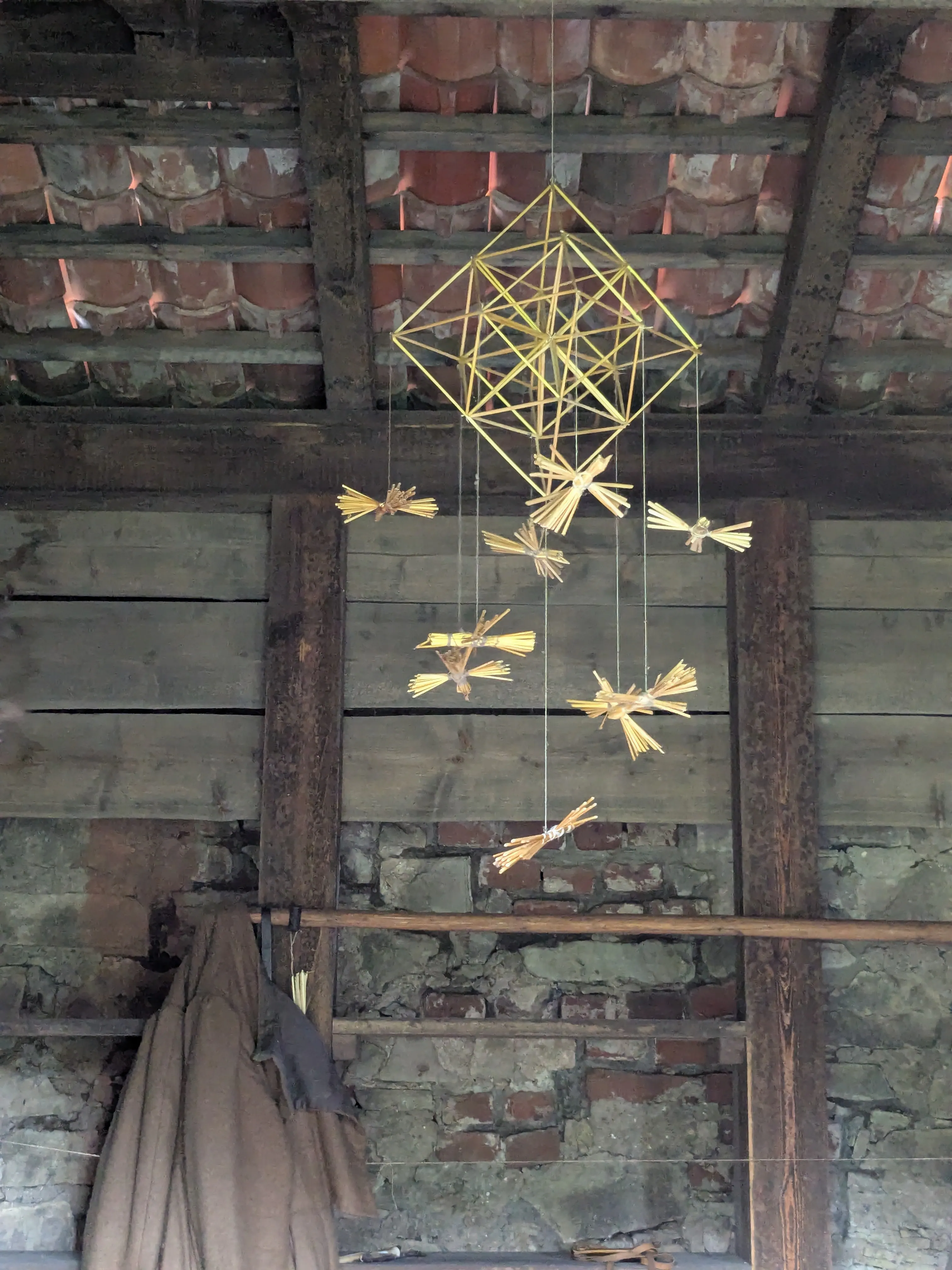 Handmade objects displayed at a medieval craft station