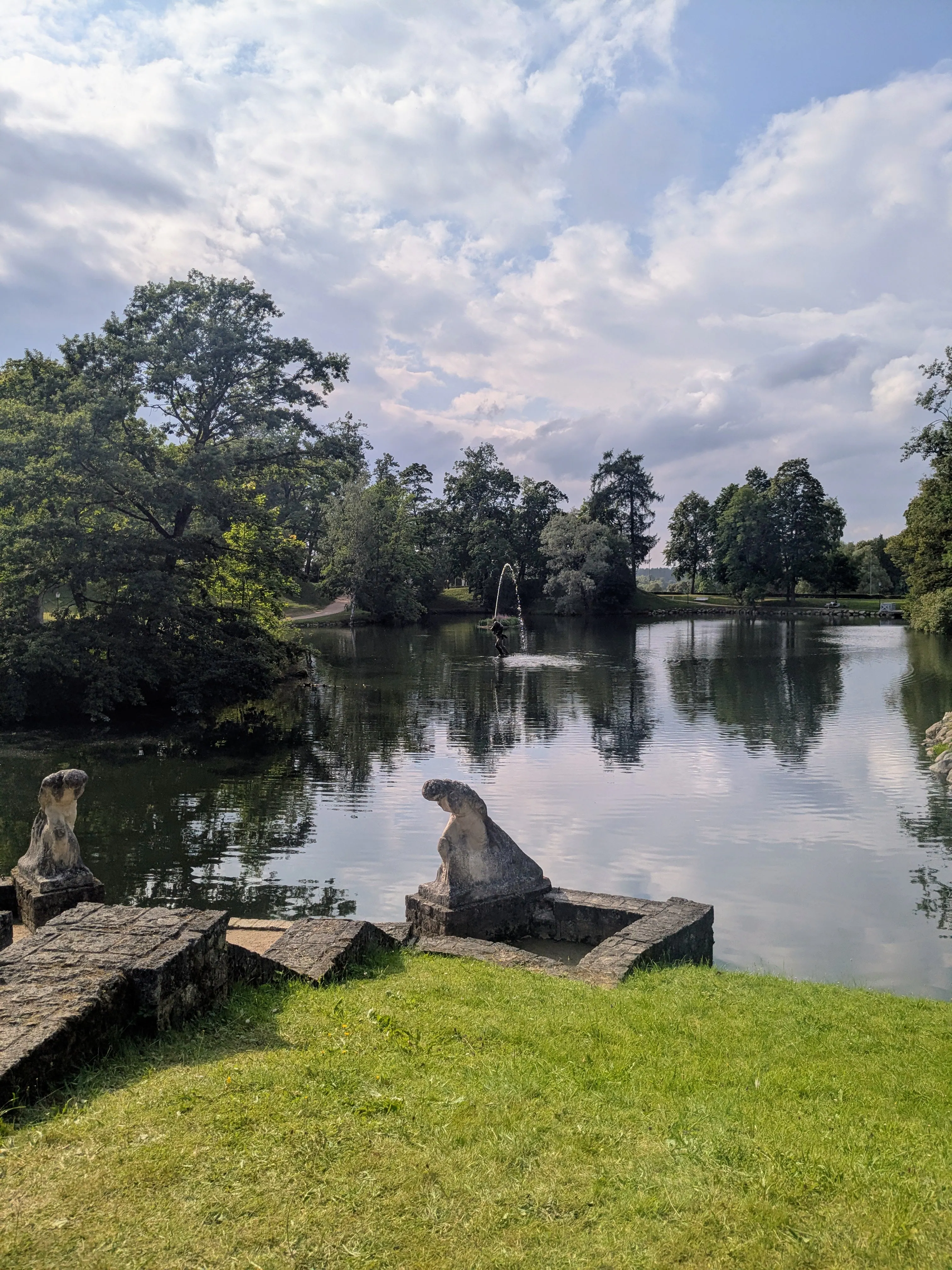 Castle Park lake and a small island in Cēsis