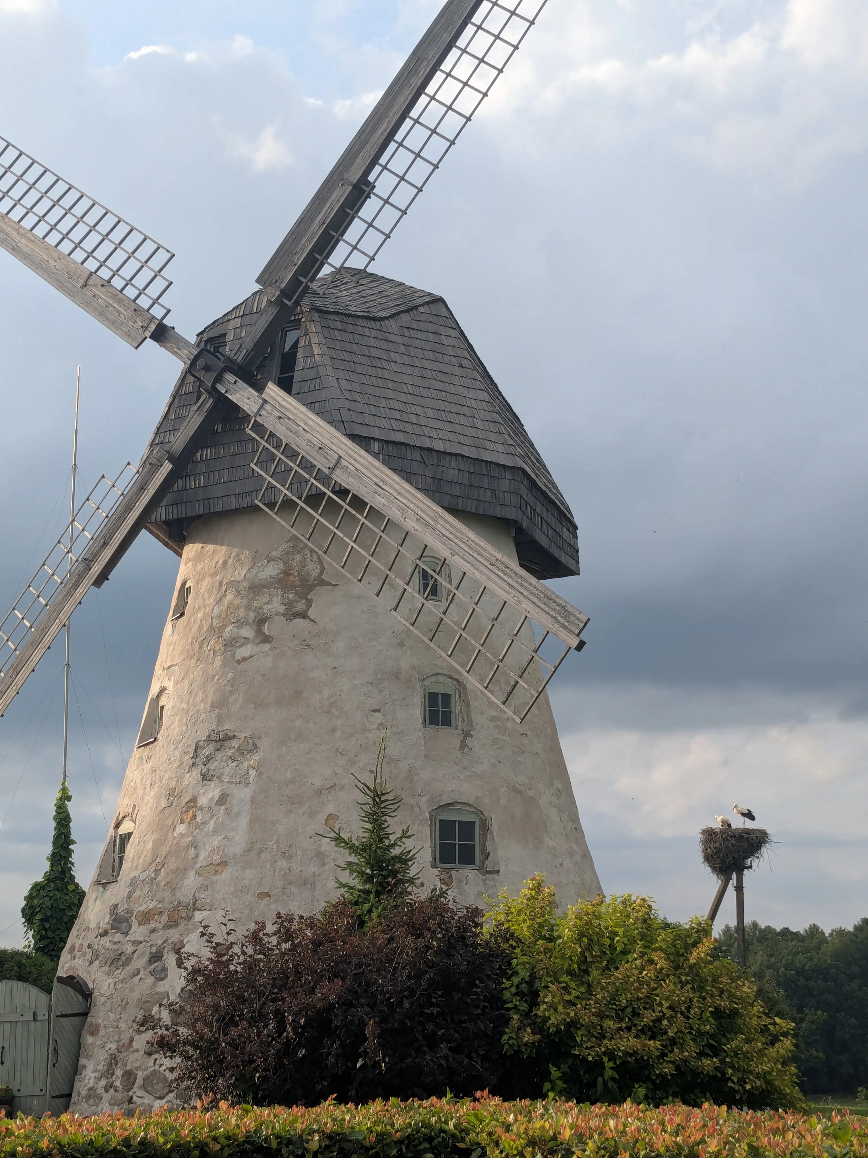 Āraiši windmill under a cloudy sky