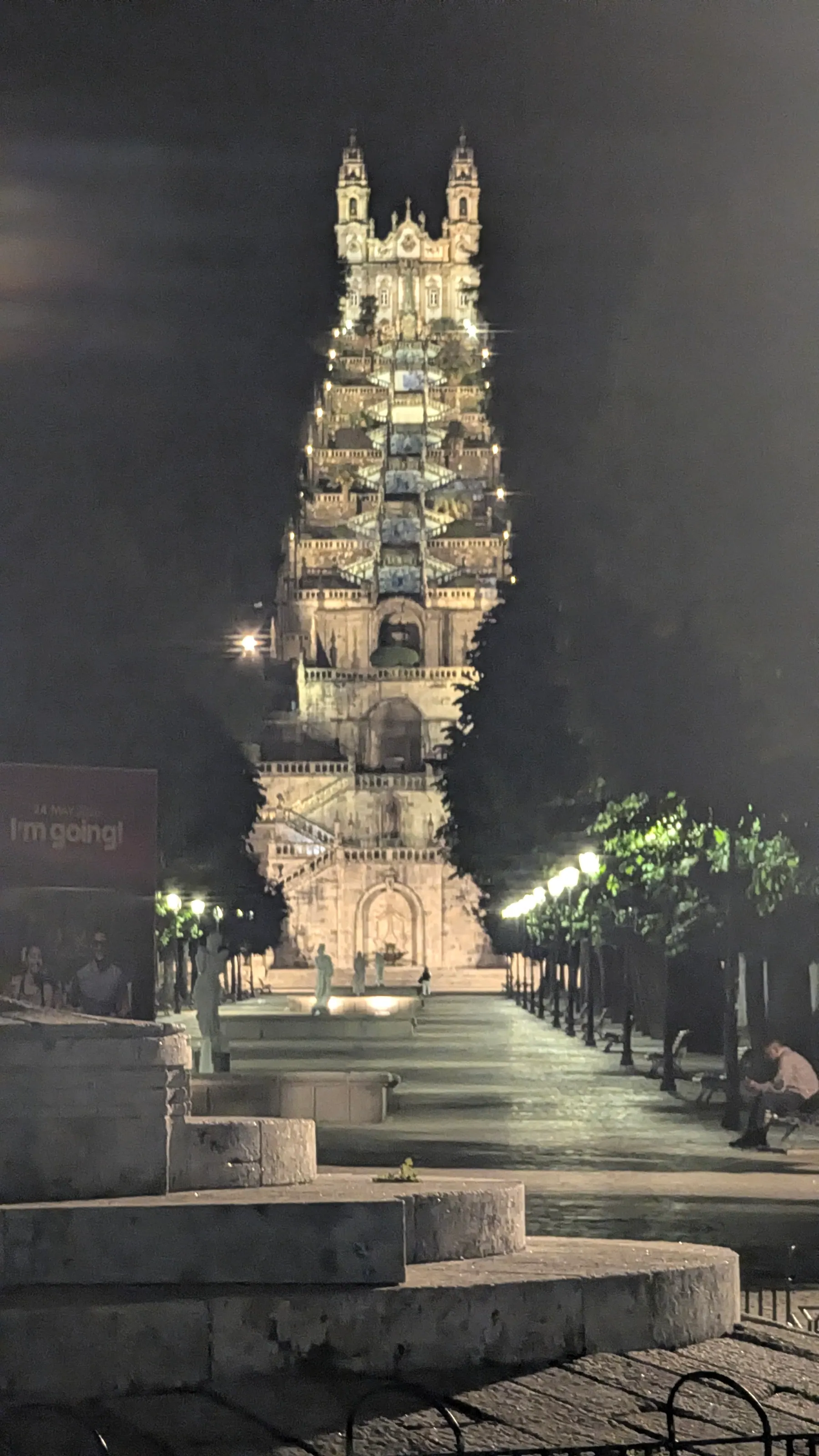The Sanctuary of Nossa Senhora dos Remedios lit at night in Lamego