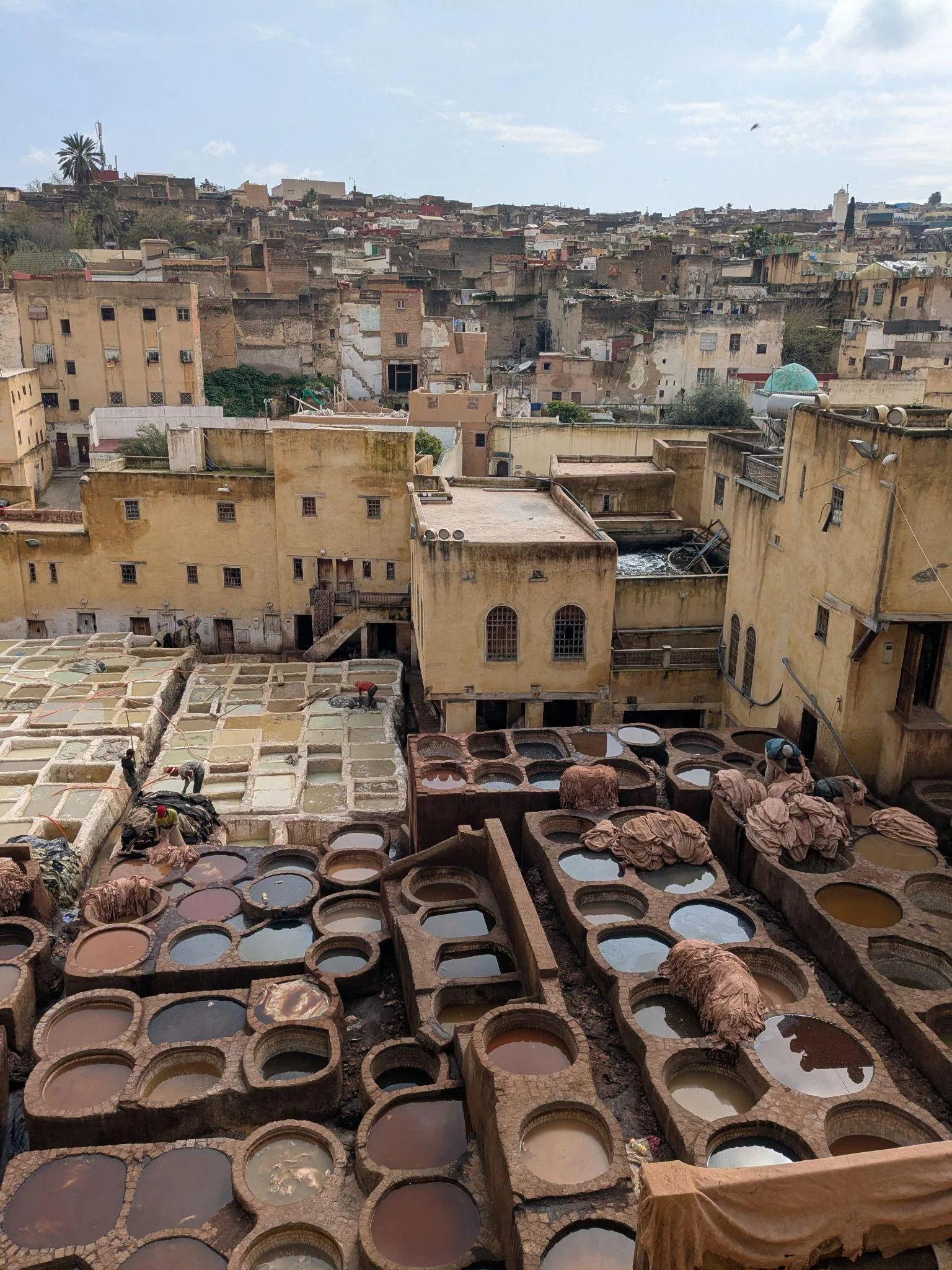 The Chouara Tannery in Fez seen from a rooftop terrace