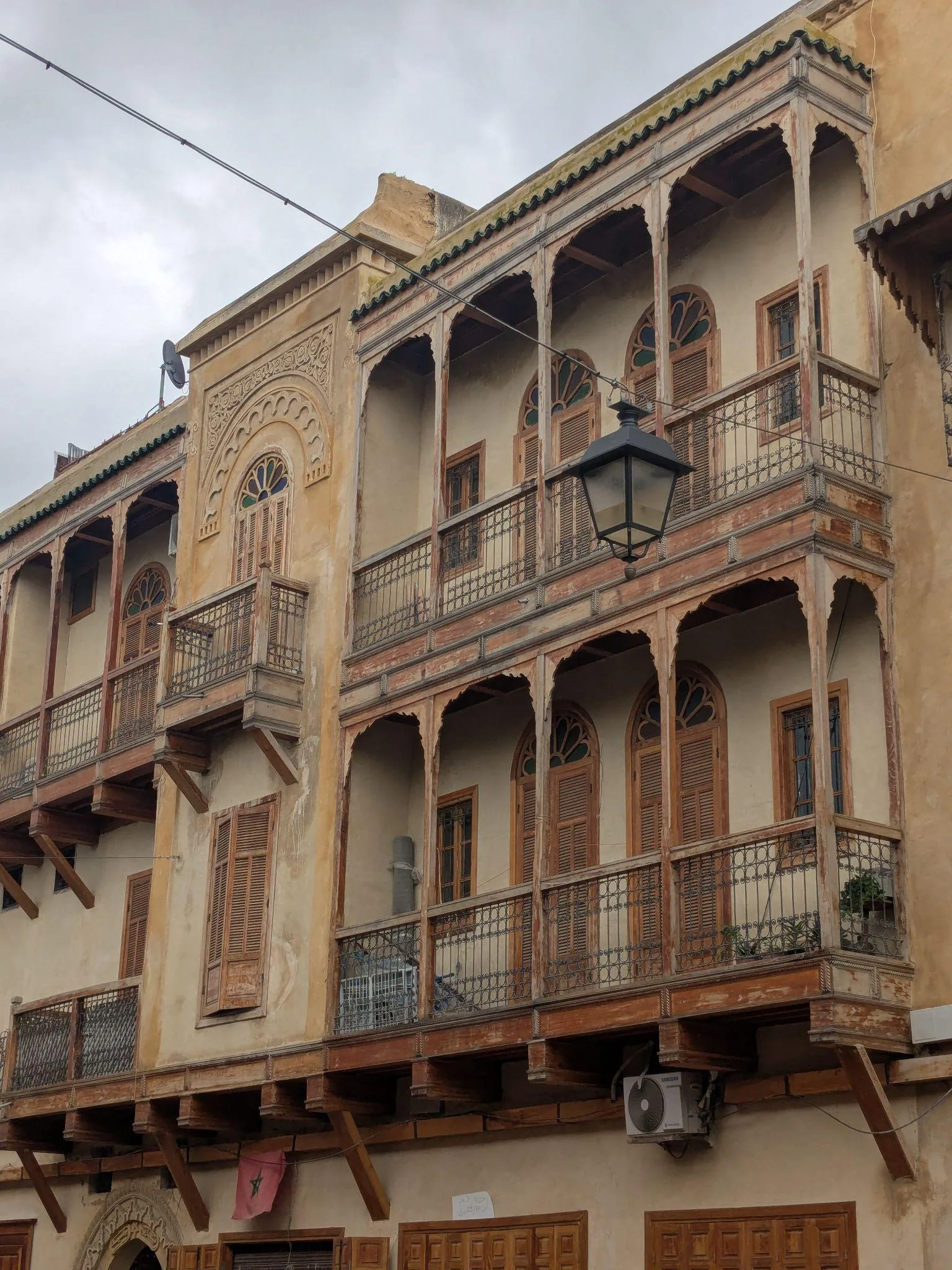 Wooden balconies in the Mellah, the old Jewish quarter of Fez