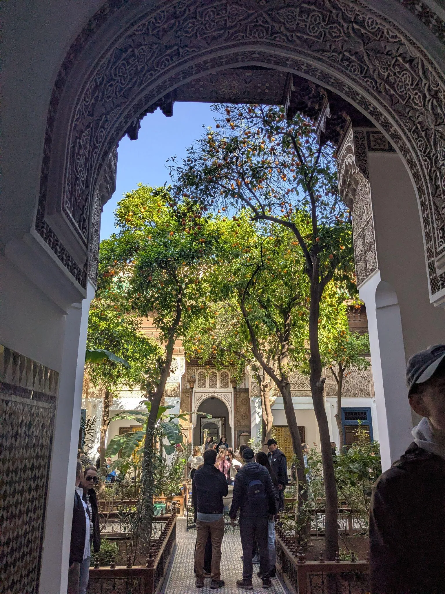 A green garden courtyard at Bahia Palace in Marrakech