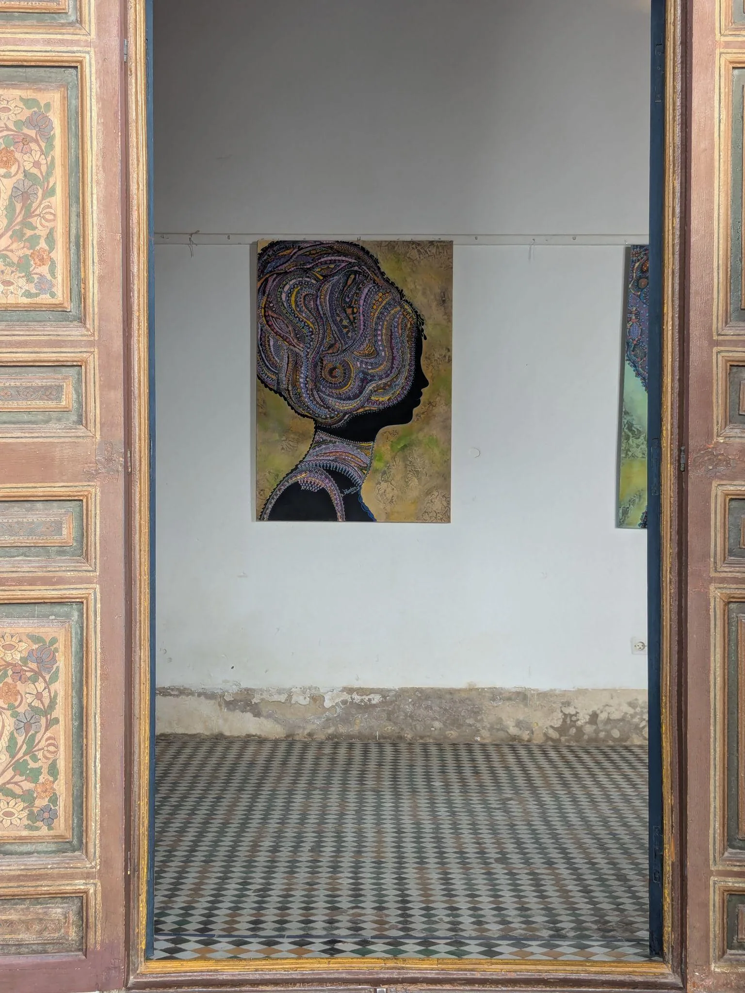 A painted doorway inside Bahia Palace in Marrakech