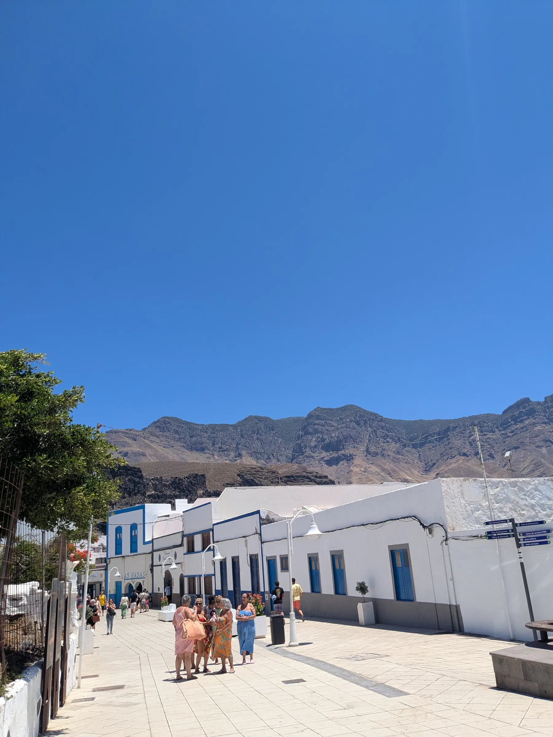 White buildings and visitors in a street in Arucas