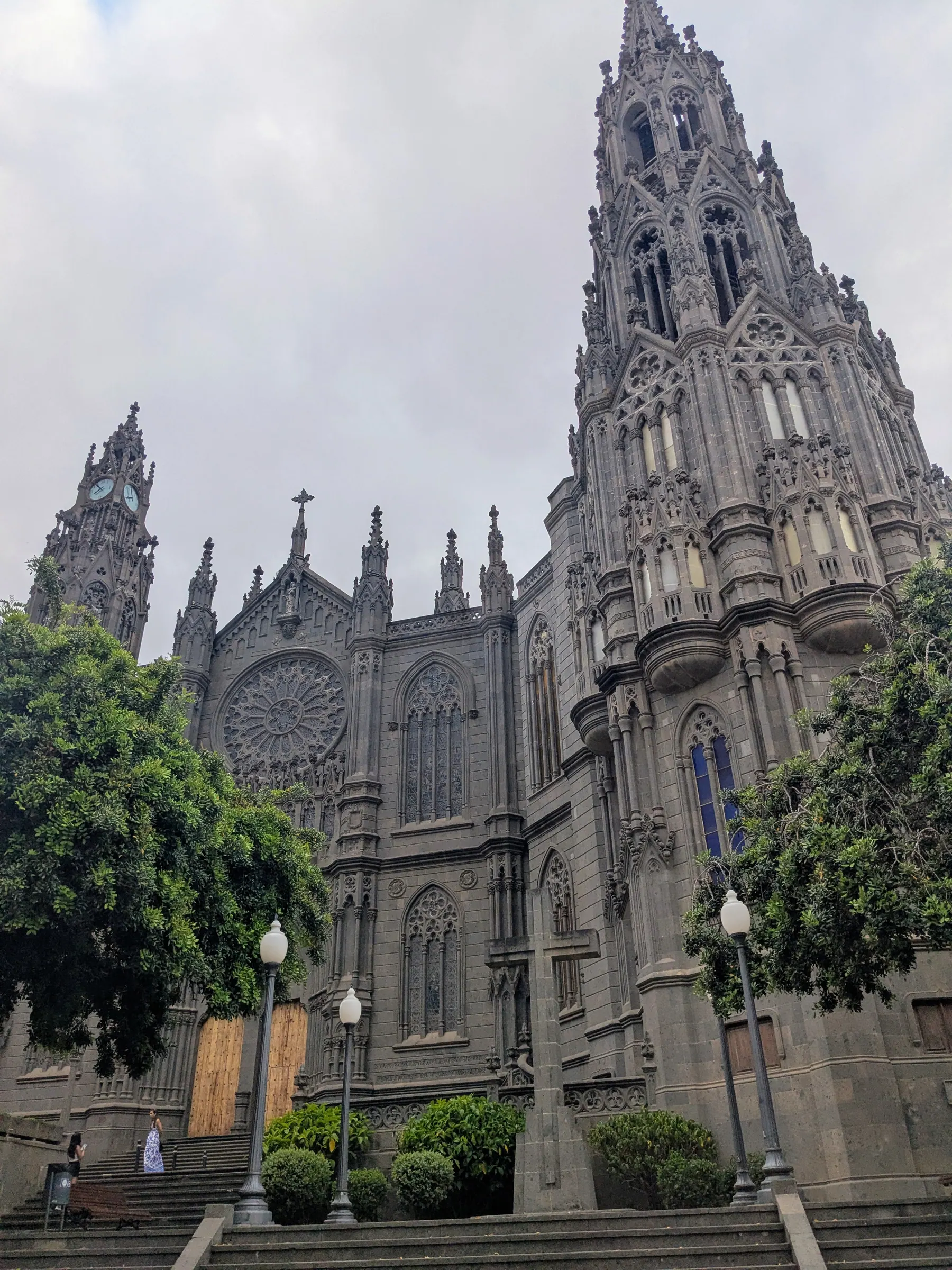 The dark volcanic-stone church of San Juan Bautista in Arucas