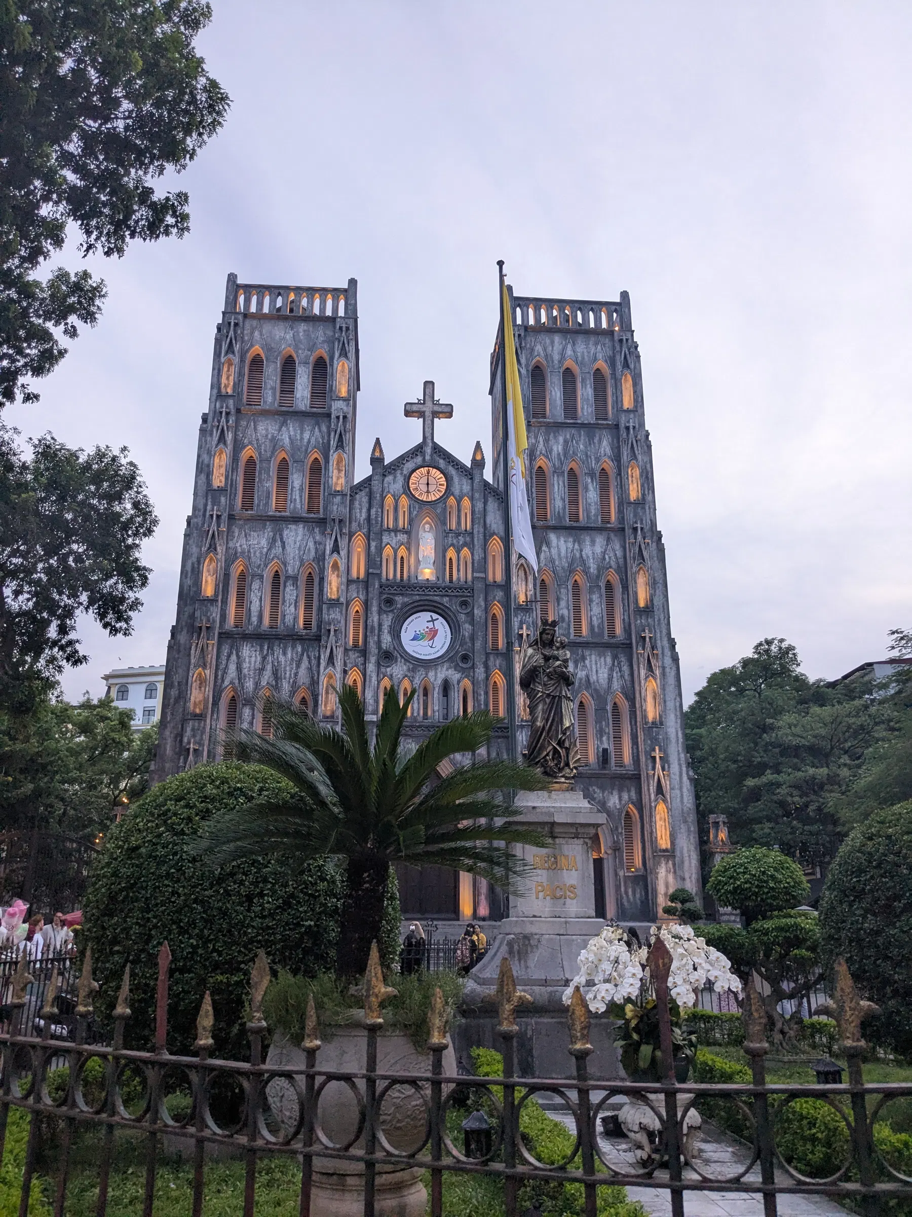 The neo-Gothic façade of St Joseph's Cathedral in Hanoi