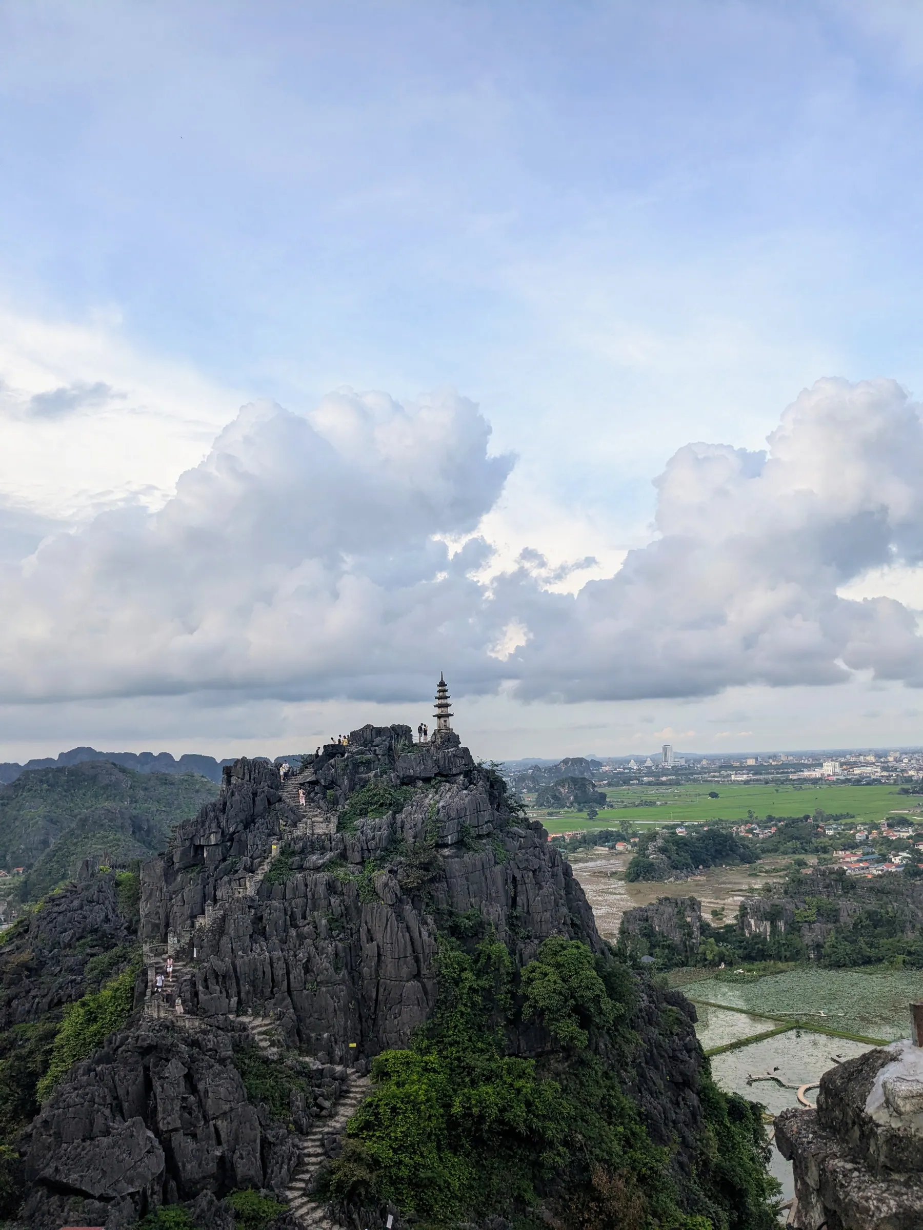 The karst landscape and rice fields seen from the top of Mua Cave