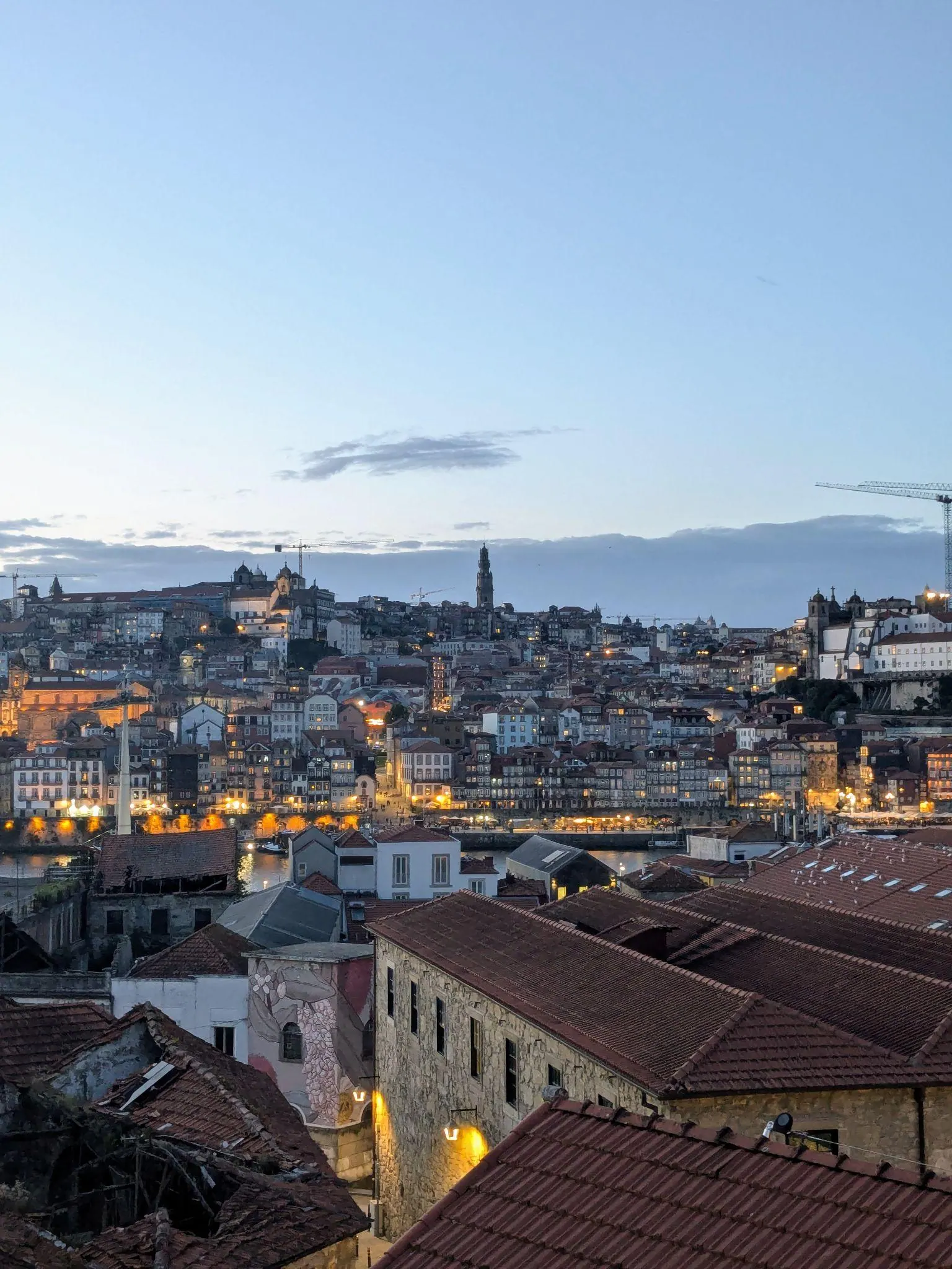 Porto glowing at blue hour from Vila Nova de Gaia