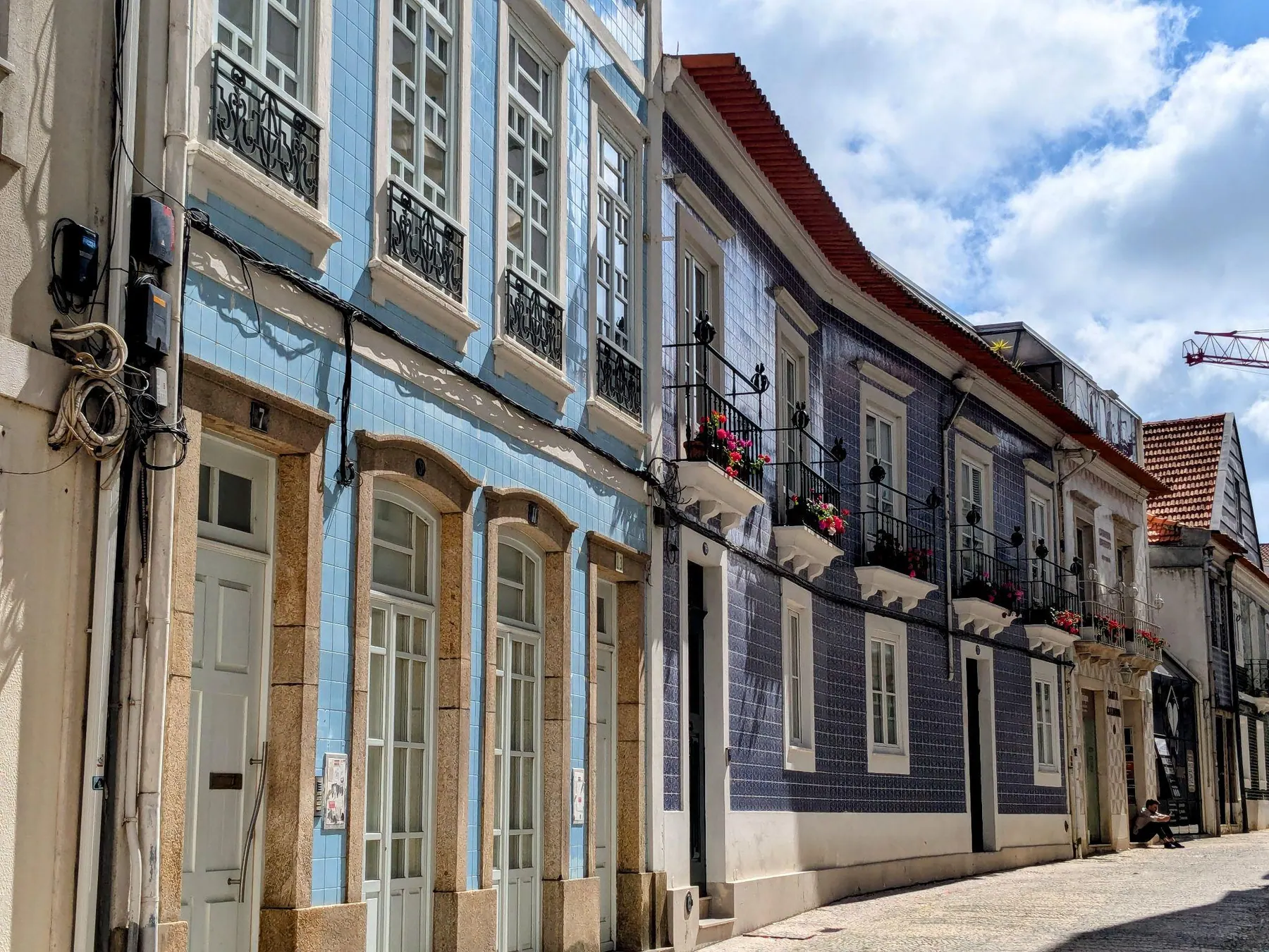 A quiet street of tiled houses in Aveiro