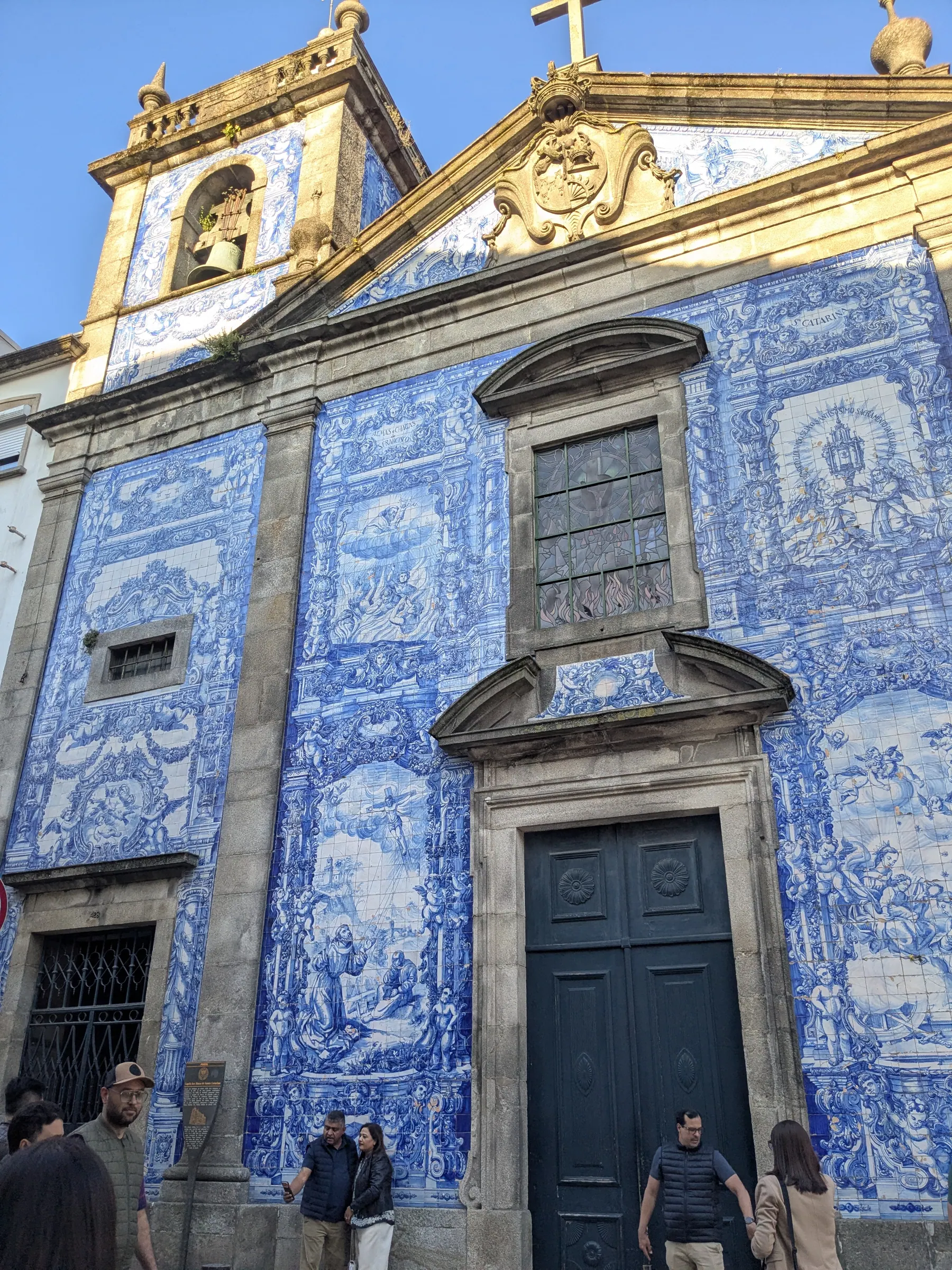 The blue and white azulejo facade of Capela Santa Catarina in Porto